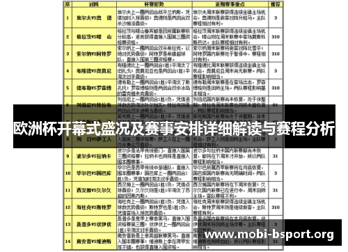 欧洲杯开幕式盛况及赛事安排详细解读与赛程分析