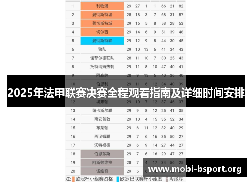 2025年法甲联赛决赛全程观看指南及详细时间安排 2025年法甲联赛决赛全程观看指南及详细时间安排